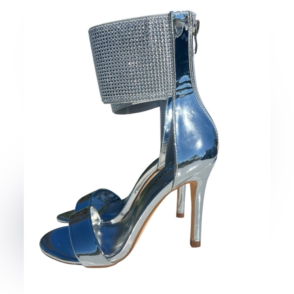 Silver Rhinestone Ankle-Cuff High Heel Sandals - Picture 5 of 8